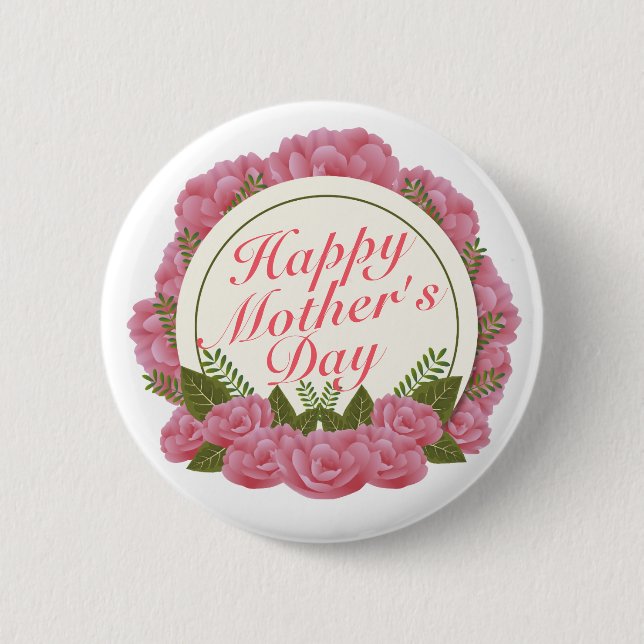 Elegant Happy Mother's Day Floral Frame Button (Front)