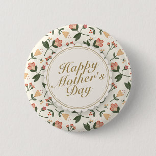 Elegant Happy Mother's Day Floral Frame Button