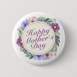 Elegant Happy Mother's Day Floral Frame Button