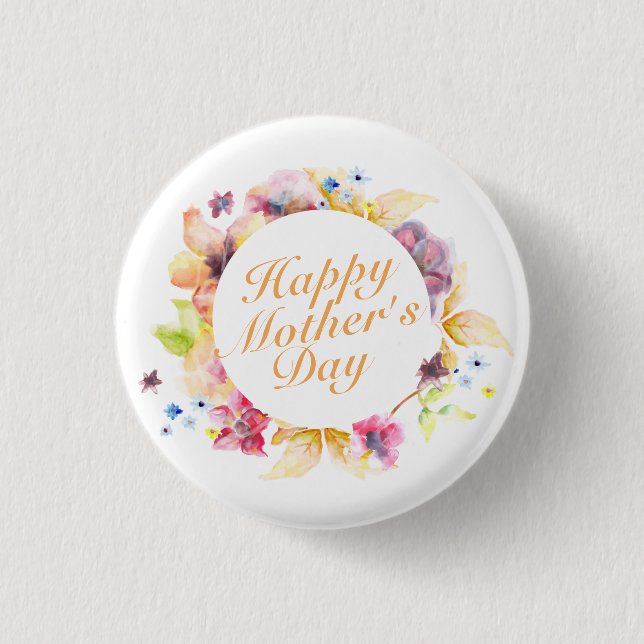 Elegant Happy Mother's Day Floral Frame Button (Front)