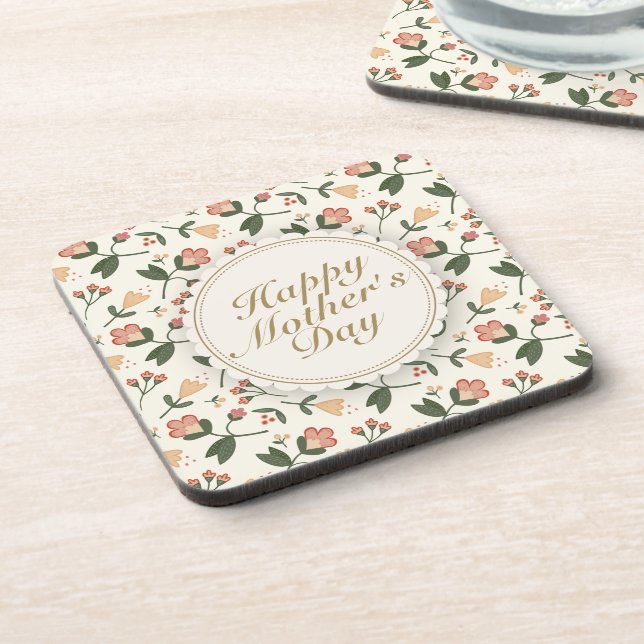 Elegant Happy Mother's Day Floral Frame Coaster (Left Side)