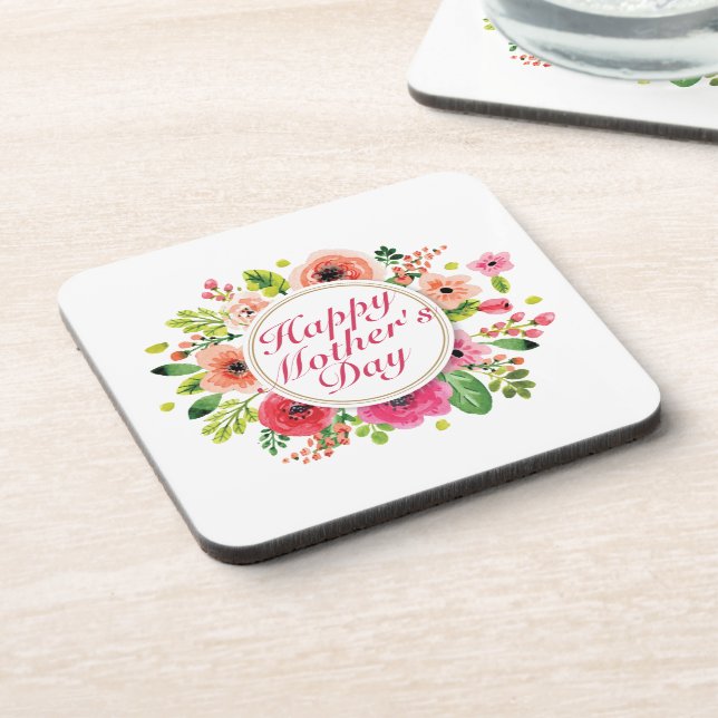 Elegant Happy Mother's Day Floral Frame Coaster (Left Side)