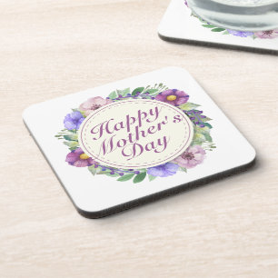 Elegant Happy Mother's Day Floral Frame Coaster