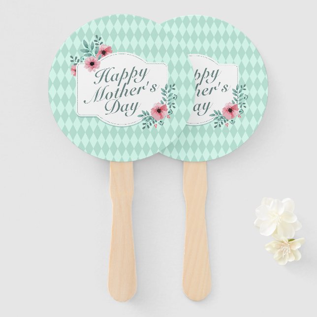 Elegant Happy Mother's Day Floral Frame Hand Fan (Front and Back)
