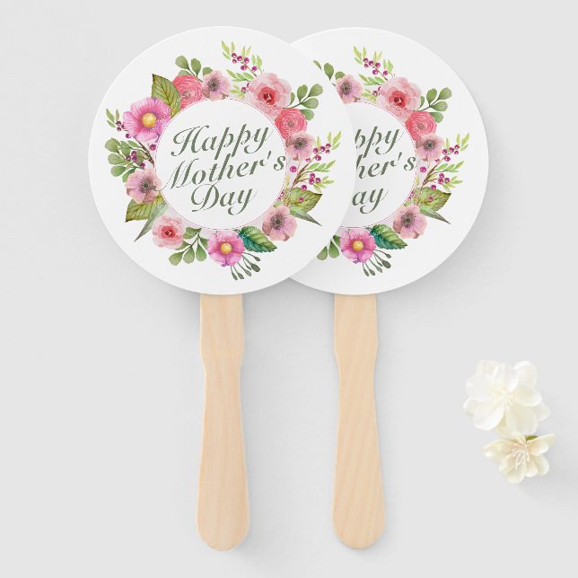 Elegant Happy Mother's Day Floral Frame Hand Fan (Front and Back)