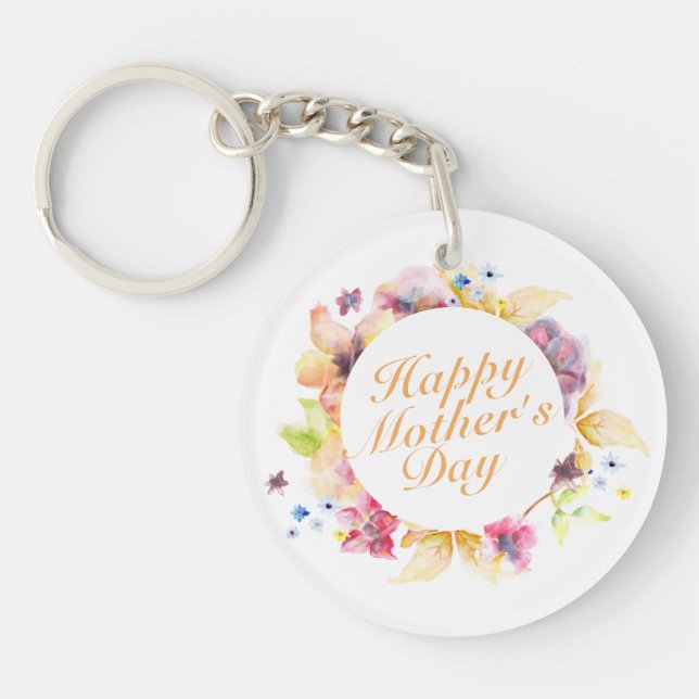 Elegant Happy Mother's Day Floral Frame Keychain (Front)