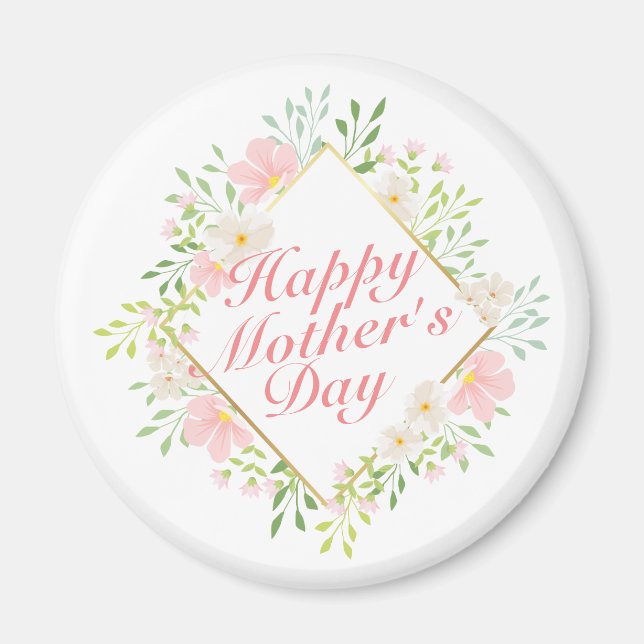Elegant Happy Mother's Day Floral Frame Magnet (Front)