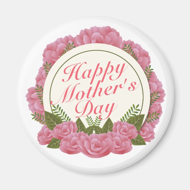 Elegant Happy Mother's Day Floral Frame Magnet (Front)