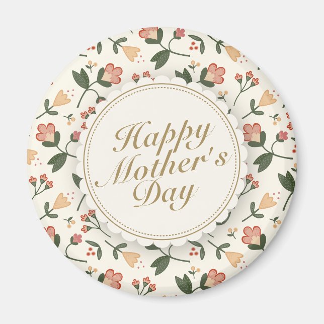 Elegant Happy Mother's Day Floral Frame Magnet (Front)