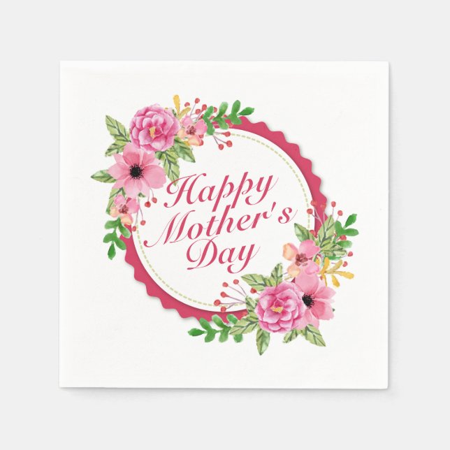 Elegant Happy Mother's Day Floral Frame Napkin (Front)