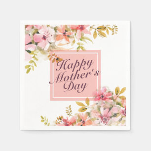 Elegant Happy Mother's Day Floral Frame Napkin