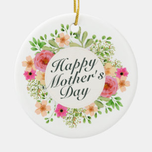 Elegant Happy Mother's Day Floral Frame   Ornament