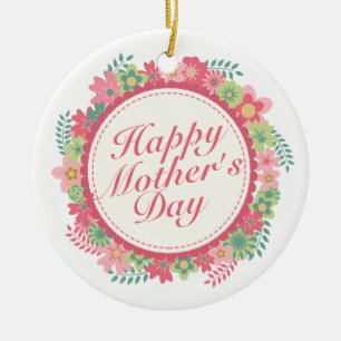 Elegant Happy Mother's Day Floral Frame Ornament