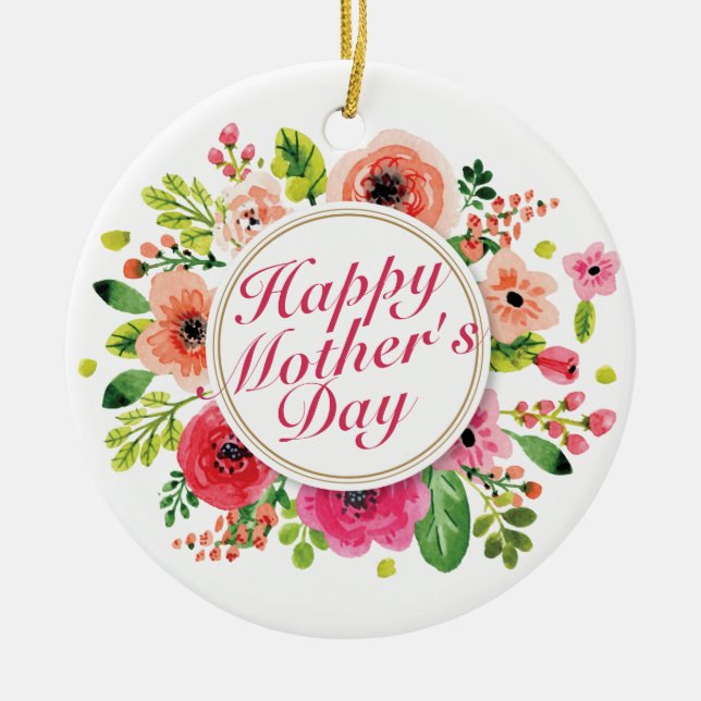 Elegant Happy Mother's Day Floral Frame Ornament (Front)