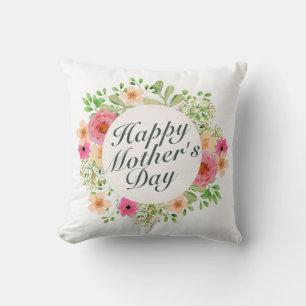 Elegant Happy Mother's Day Floral Frame   Pillow