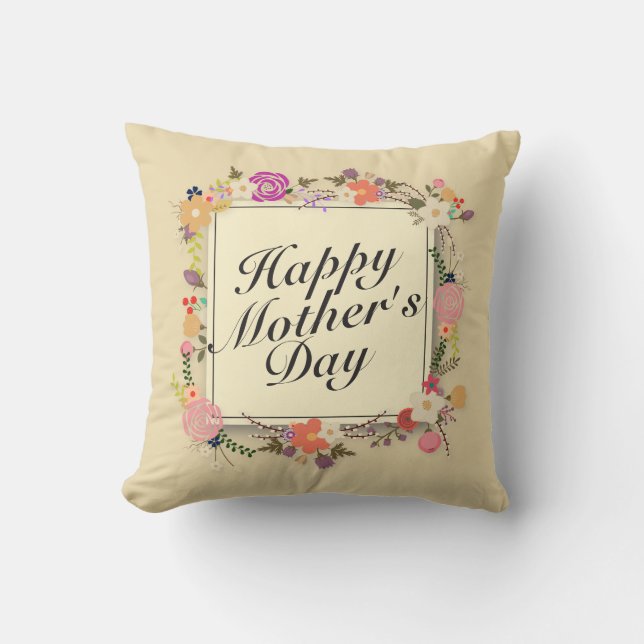 Elegant Happy Mother's Day Floral Frame | Pillow (Front)