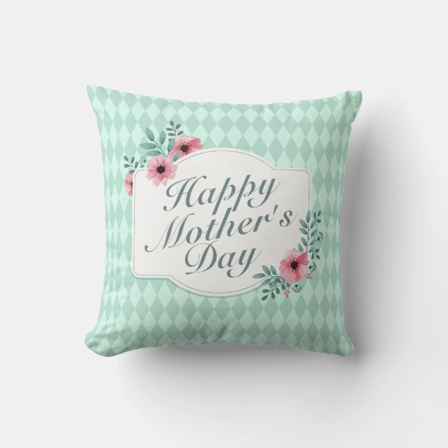 Elegant Happy Mother's Day Floral Frame | Pillow (Front)
