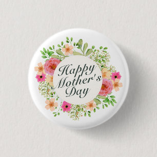 Elegant Happy Mother's Day Floral Frame Pin Button