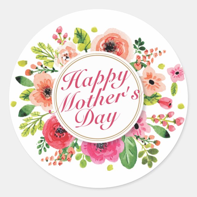 Elegant Happy Mother's Day Floral Frame Sticker (Front)