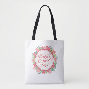 Elegant Happy Mother's Day Floral Frame Tote Bag