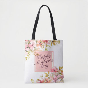 Elegant Happy Mother's Day Floral Frame Tote Bag