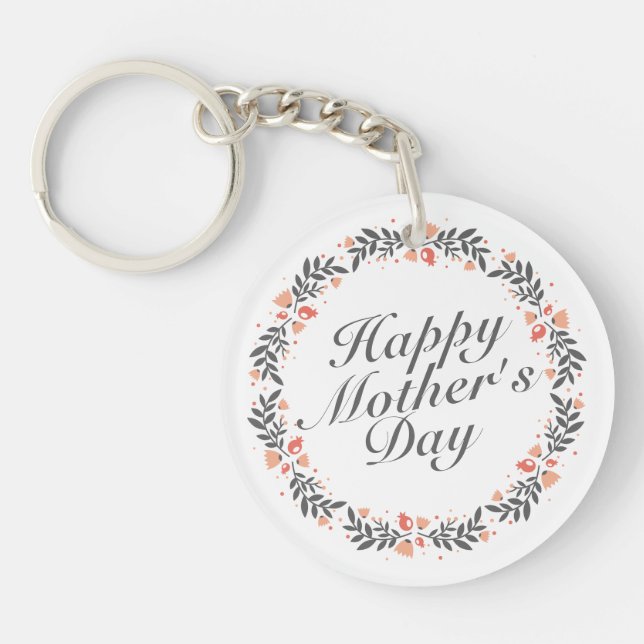 Elegant Happy Mother's Day Floral Keychain (Front)