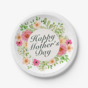 Elegant Happy Mother's Day Floral Paper Plate