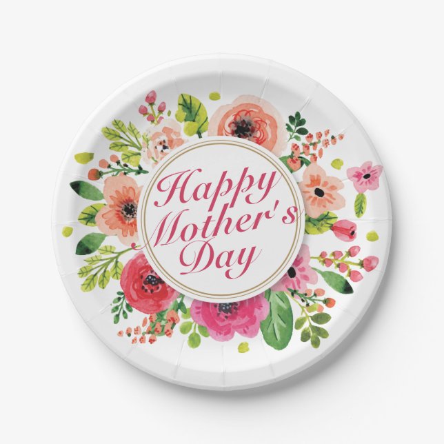 Elegant Happy Mother's Day Floral Paper Plate (Front)