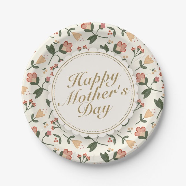 Elegant Happy Mother's Day Floral Paper Plate (Front)