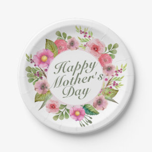 Elegant Happy Mother's Day Floral Paper Plate