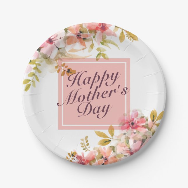 Elegant Happy Mother's Day Floral Paper Plate (Front)