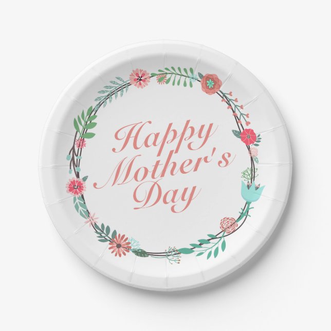 Elegant Happy Mother's Day Floral Paper Plate (Front)