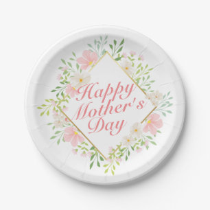 Elegant Happy Mother's Day Floral Paper Plate