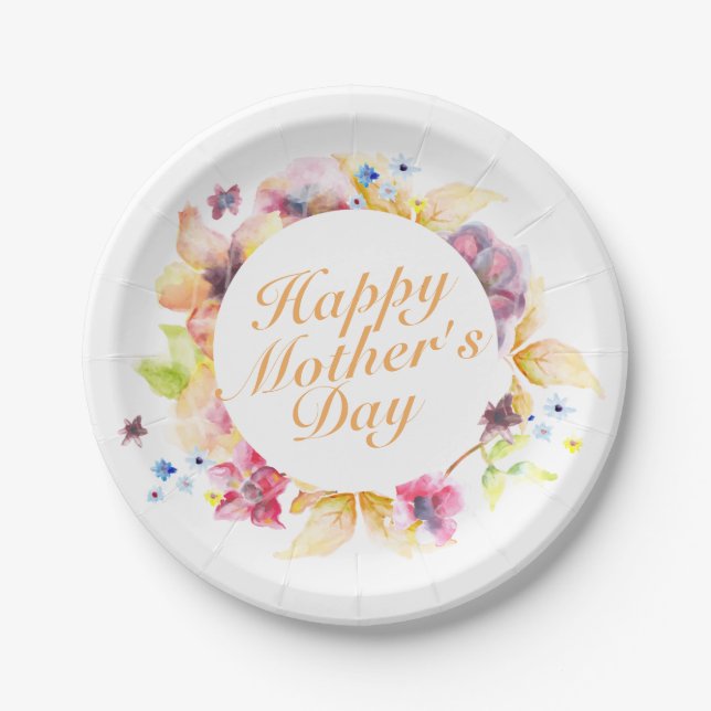 Elegant Happy Mother's Day Floral Paper Plate (Front)