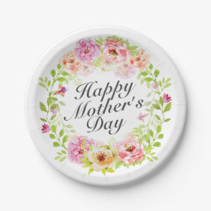 Elegant Happy Mother's Day Floral Paper Plate