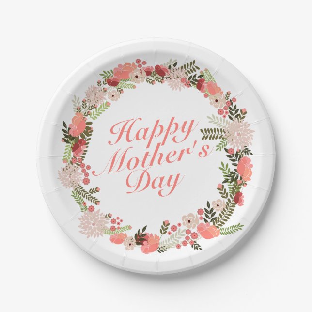 Elegant Happy Mother's Day Floral Paper Plate (Front)