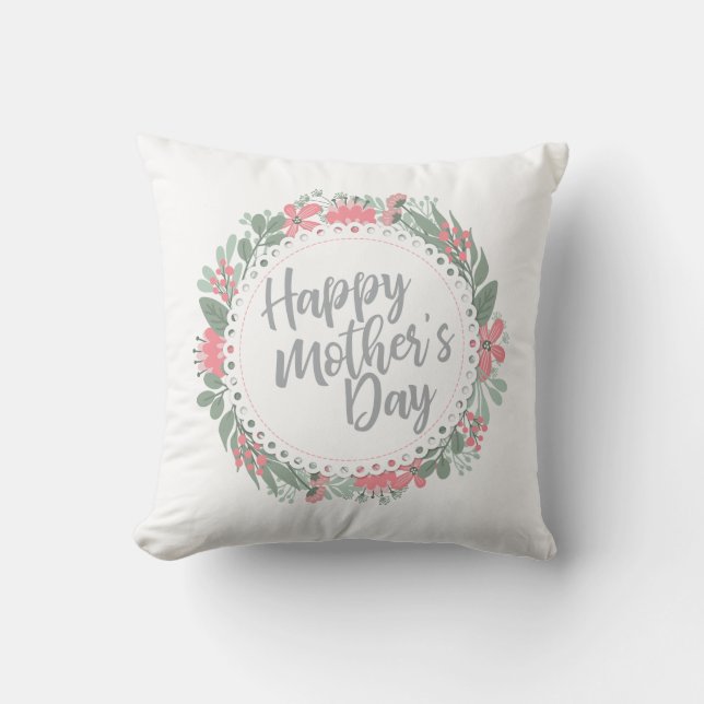 Elegant Happy Mother's Day Floral | Throw Pillow (Front)