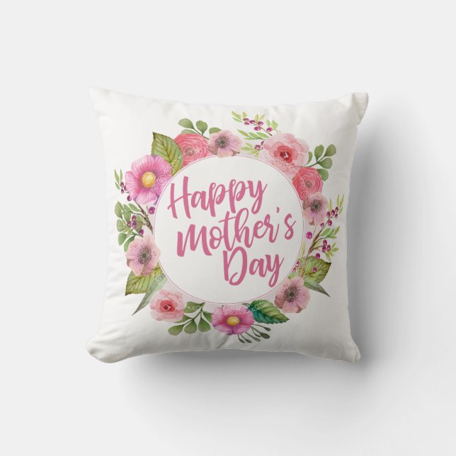 Elegant Happy Mother's Day Floral | Throw Pillow (Front)