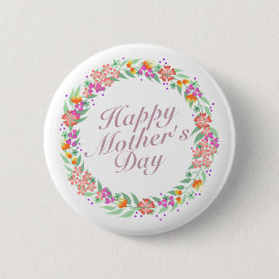 Elegant Happy Mother's Day Floral Wreath Button