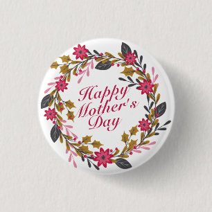 Elegant Happy Mother's Day Floral Wreath Button