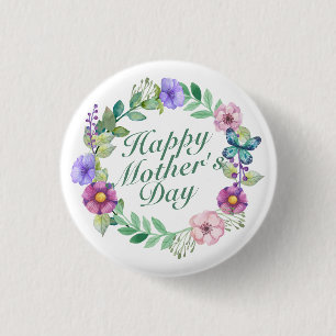 Elegant Happy Mother's Day Floral Wreath Button