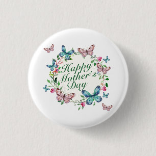 Elegant Happy Mother's Day Floral Wreath Button