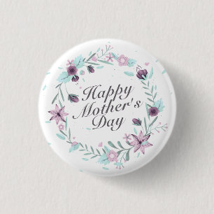 Elegant Happy Mother's Day Floral Wreath Button