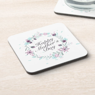 Elegant Happy Mother's Day Floral Wreath Coaster