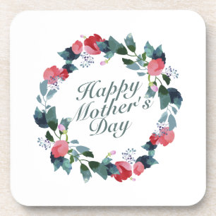 Elegant Happy Mother's Day Floral Wreath Coaster