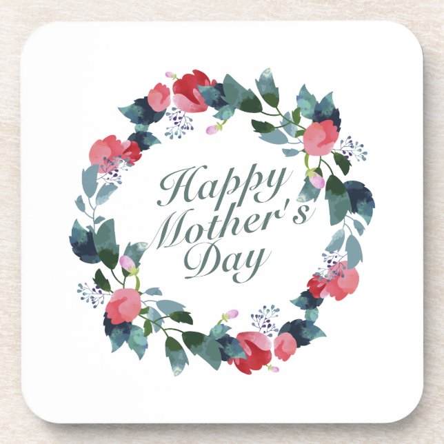 Elegant Happy Mother's Day Floral Wreath | Coaster (Front)