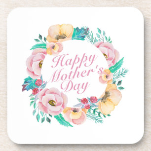 Elegant Happy Mother's Day Floral Wreath   Coaster