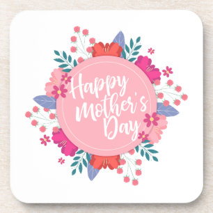 Elegant Happy Mother's Day Floral Wreath Coaster