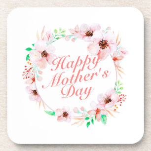 Elegant Happy Mother's Day Floral Wreath Coaster