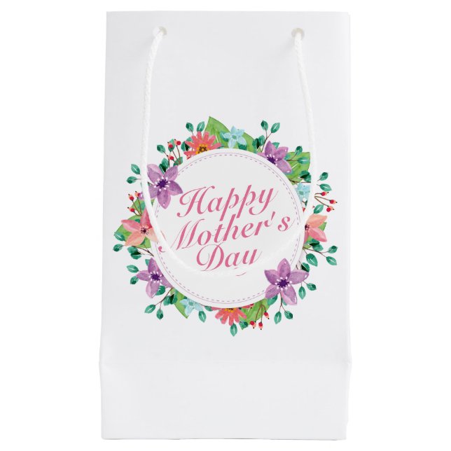 Elegant Happy Mother's Day Floral Wreath Gift Bag (Front)